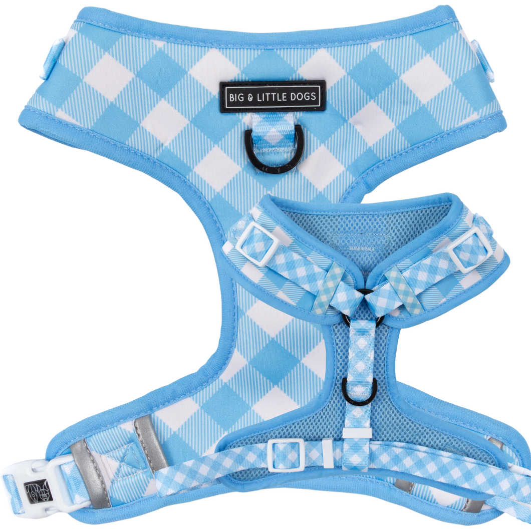 ADJUSTABLE DOG HARNESS: BLUEBERRY GINGHAM