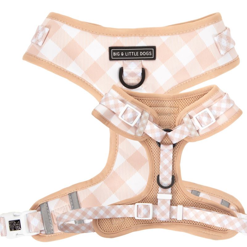 ADJUSTABLE DOG HARNESS: LATTE GINGHAM